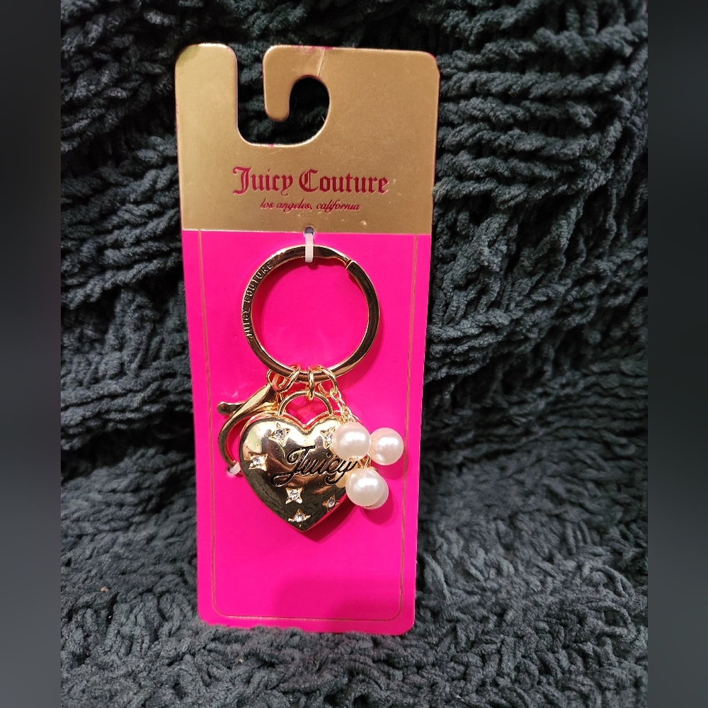 Juicy Couture Gold Heart Keychain with Pearls NWT